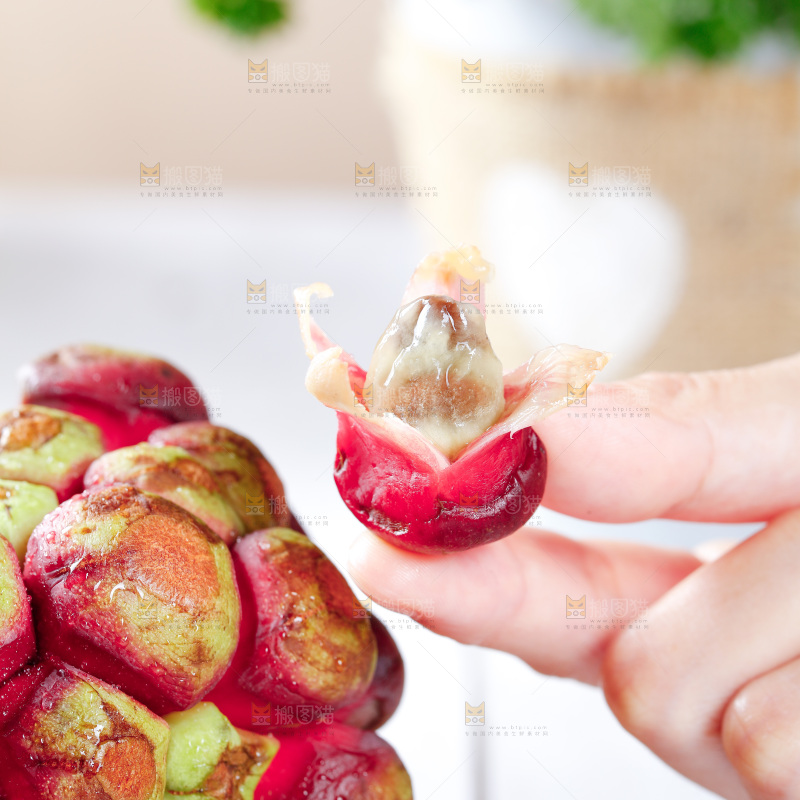 手里拿着黑老虎果肉