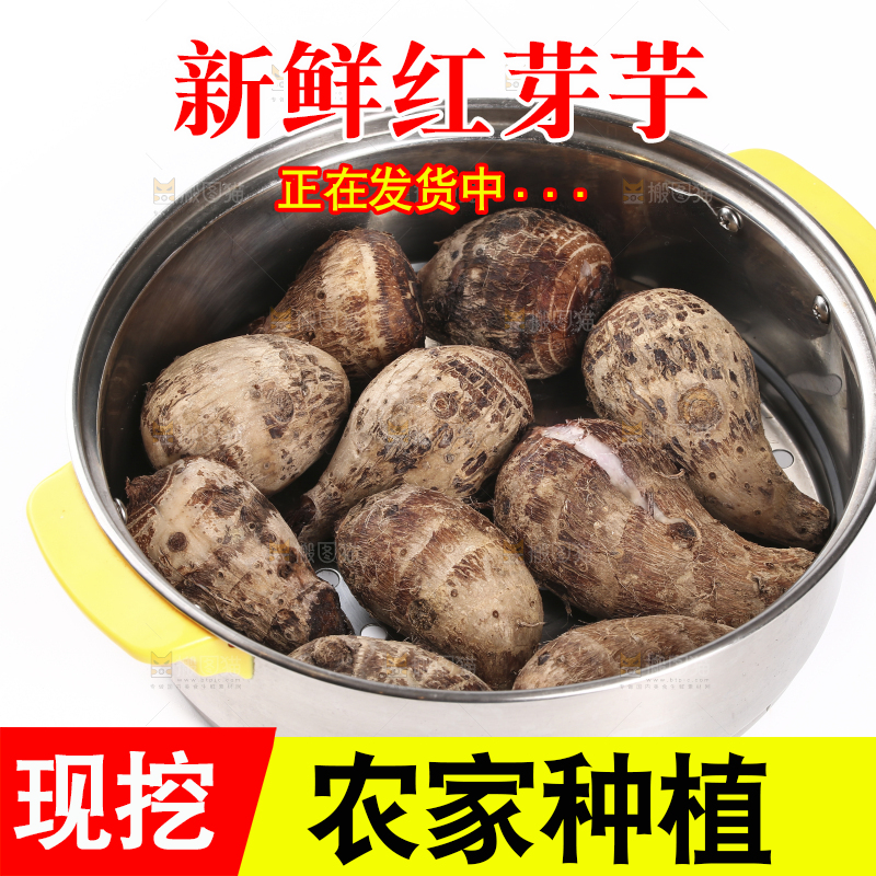 一笼蒸熟的红芽芋头