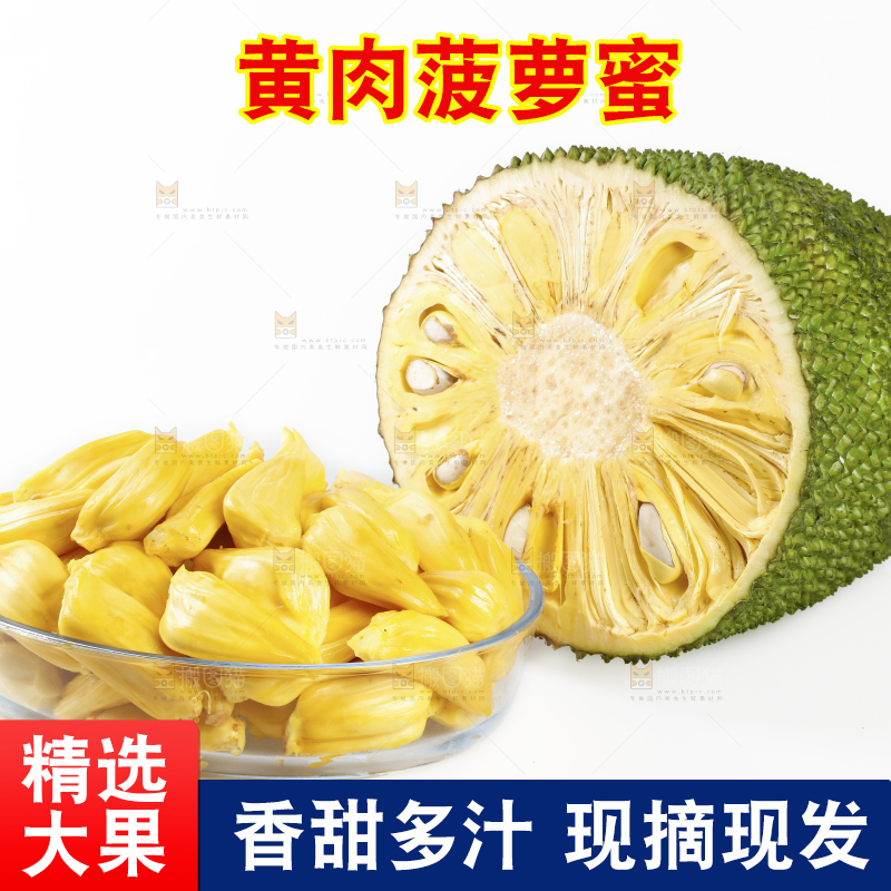 白底上的菠萝蜜和菠萝蜜果肉