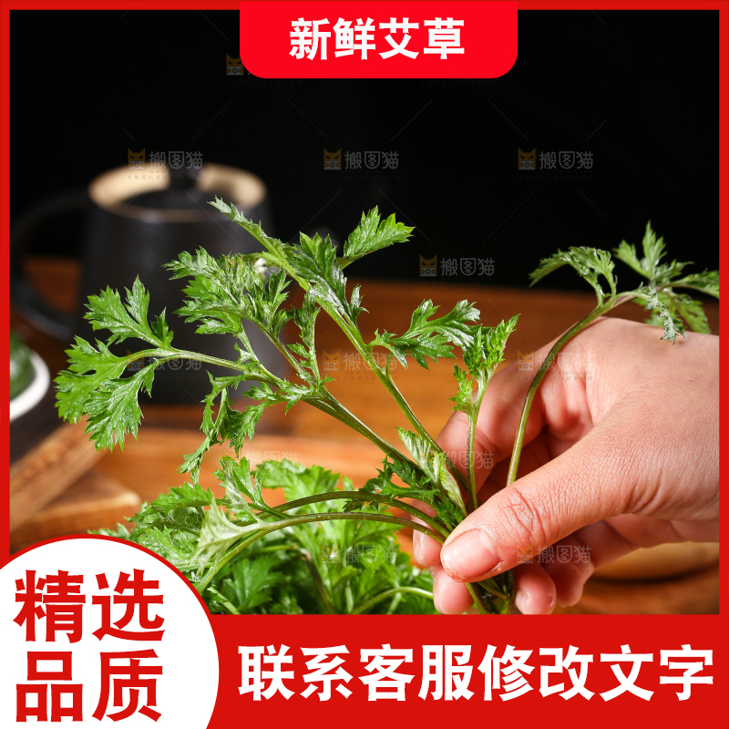 一盘新鲜艾叶