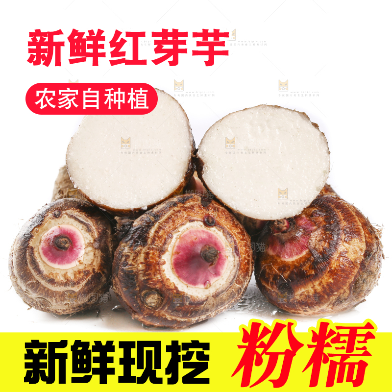 白底上摆放着红芽芋