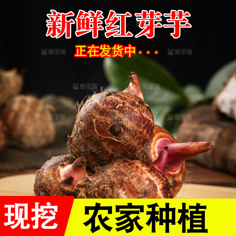 木板上放着红嘴芋头