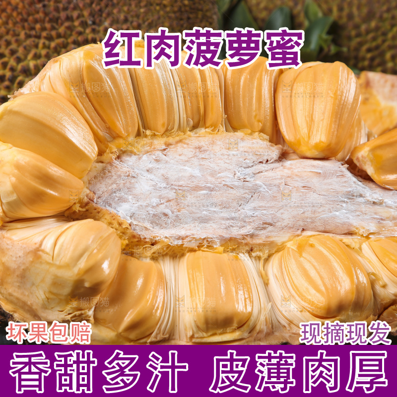 黑底上放着红肉菠萝蜜