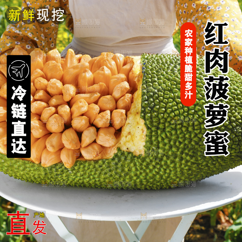 桌子上放着红肉菠萝蜜