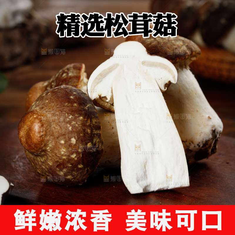 木板上放着松茸菇