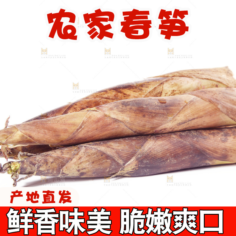 白底上放着一堆春笋