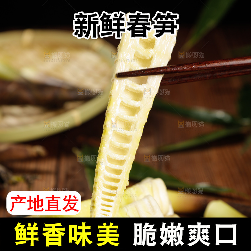 筷子上夹着春笋