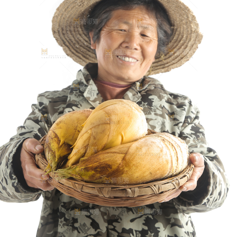 手里端着一篮黄泥春笋