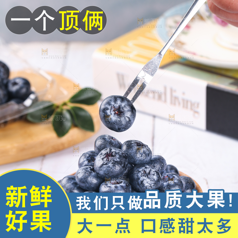 叉子上插着蓝莓