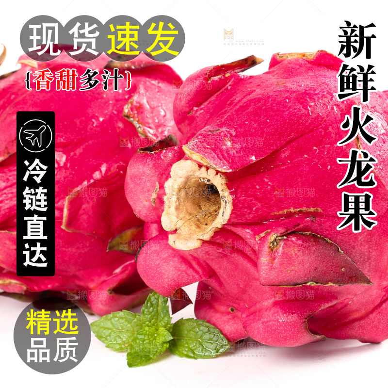 白底上摆放着火龙果