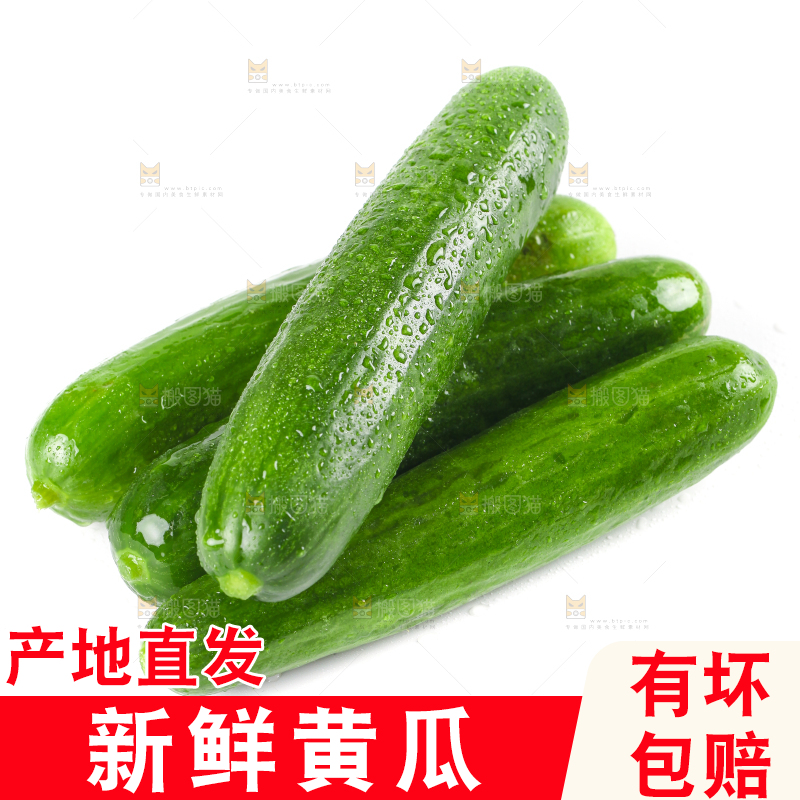 白底上放着新鲜水果黄瓜