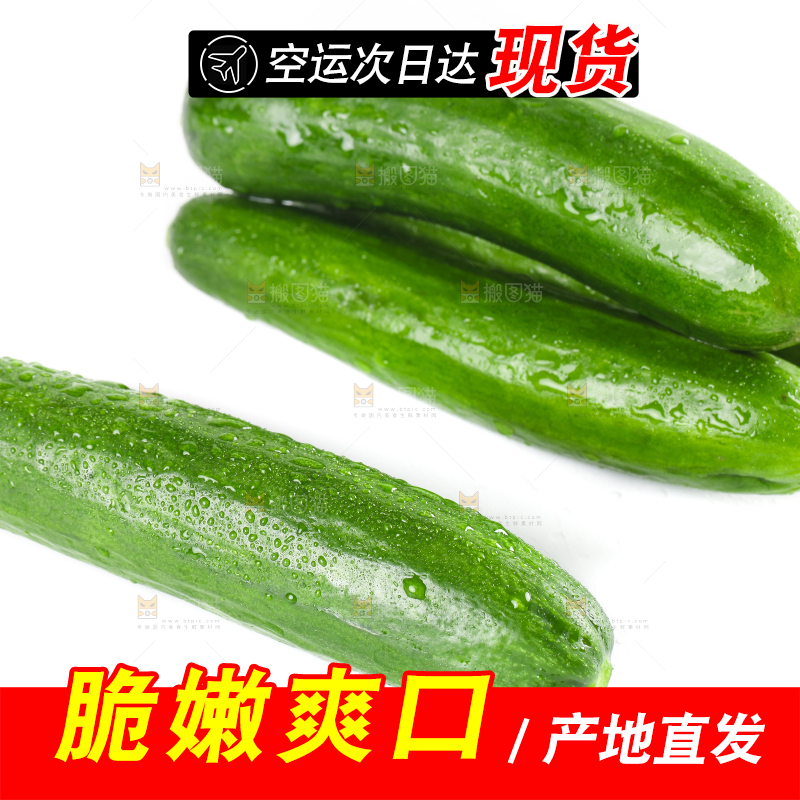白底上放着新鲜水果黄瓜