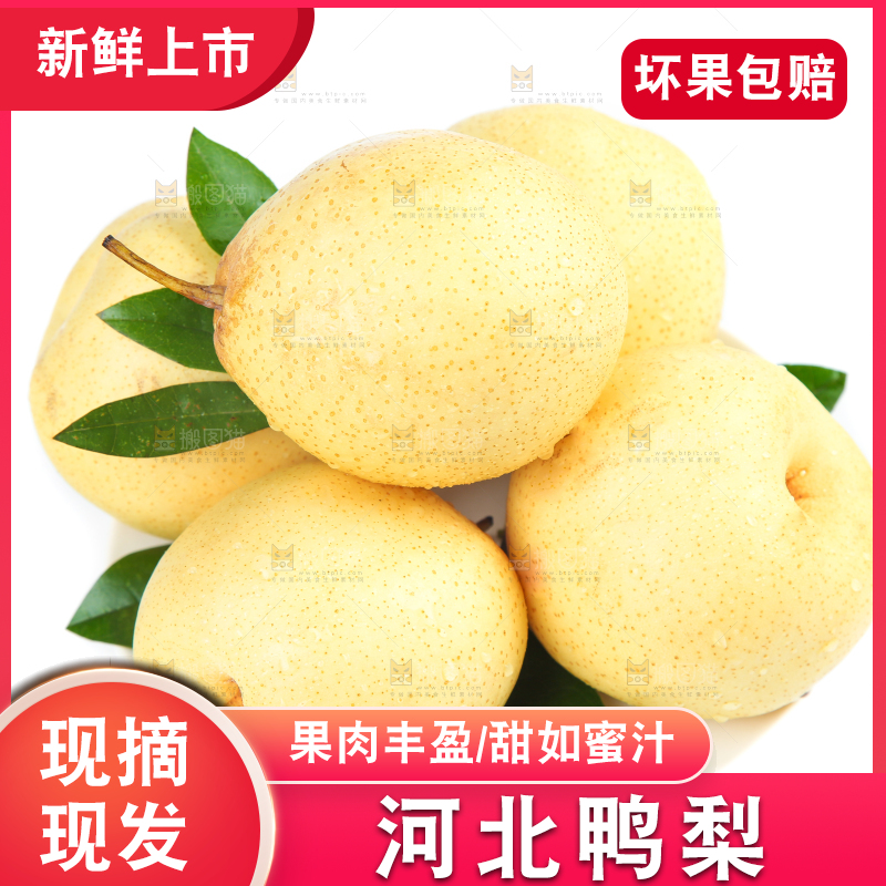 白底上放着鸭嘴梨