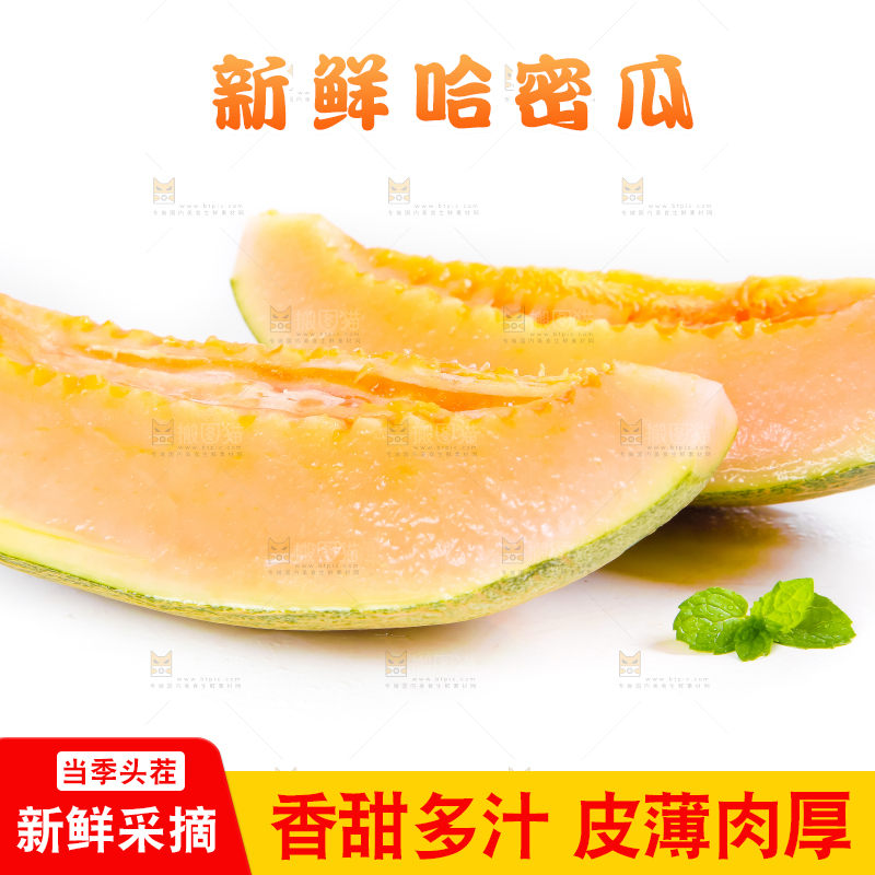 白底上摆放着绿皮哈密瓜