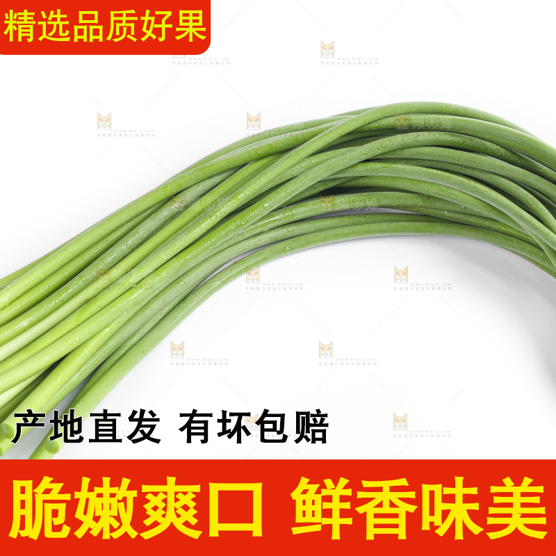 白底上摆放着蒜苔