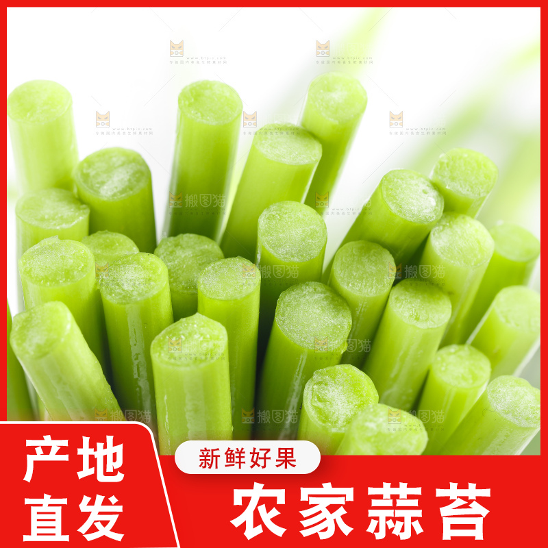 白底上摆放着蒜苔