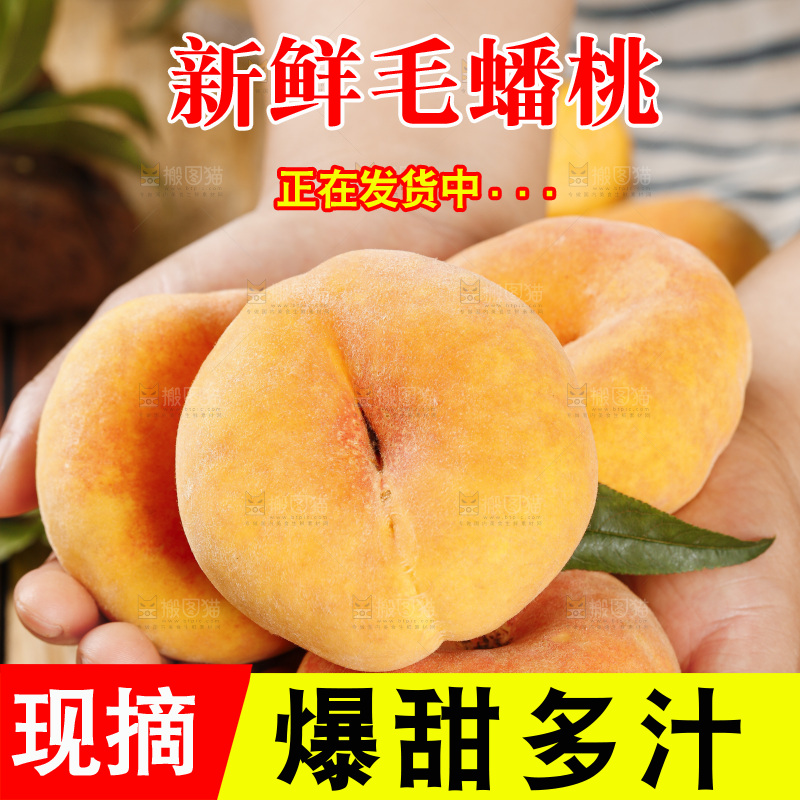 手里拿着新鲜毛蟠桃