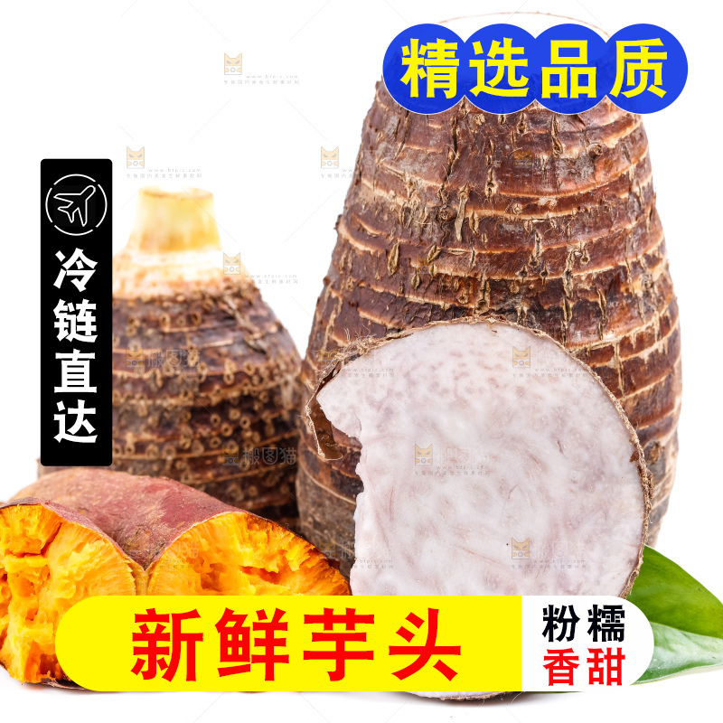 白底上的荔浦芋头和蜜薯