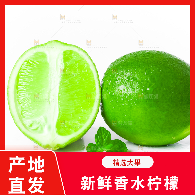 白底上放着切开的无籽青柠檬