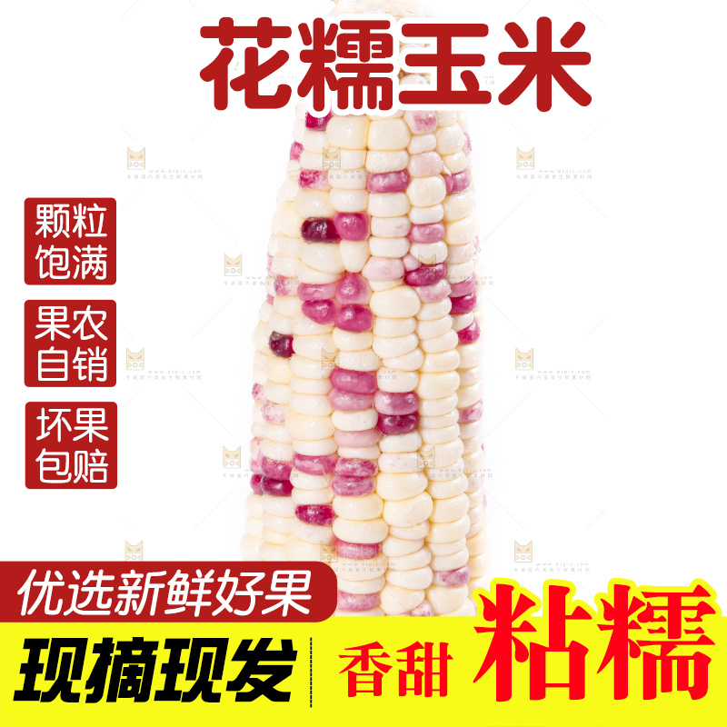 白底上放着剥皮的花玉米