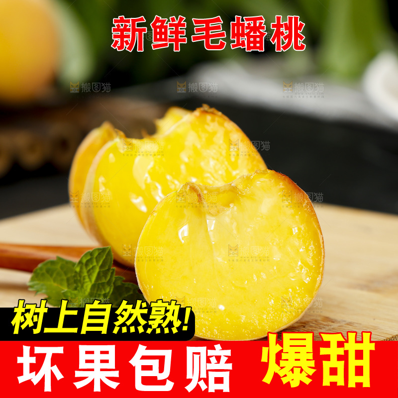 黑底上的毛蟠桃