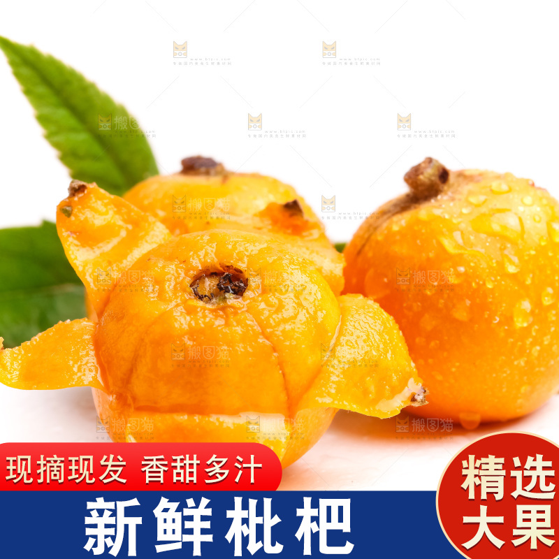白底上摆放着枇杷果
