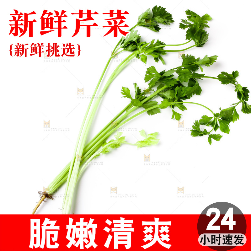 白底上摆放着芹菜