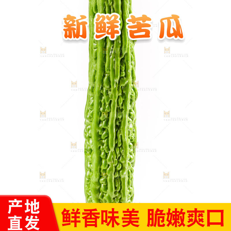 白底上摆放着新鲜苦瓜