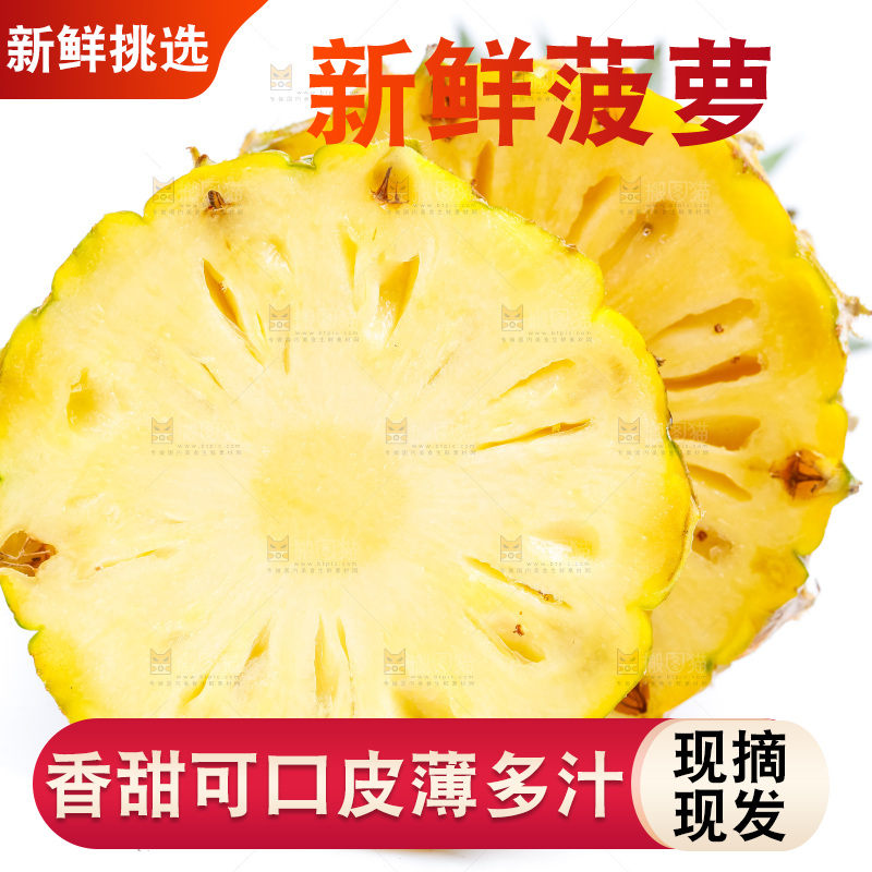 白底上放着新鲜菠萝