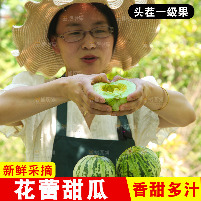 手里拿着花皮甜瓜