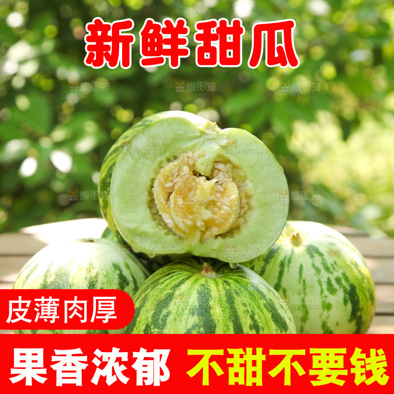 桌子上放着一堆新鲜花蕾甜瓜