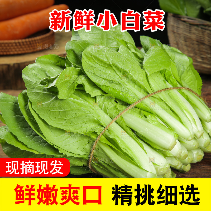 木底上放着一捆新鲜小白菜