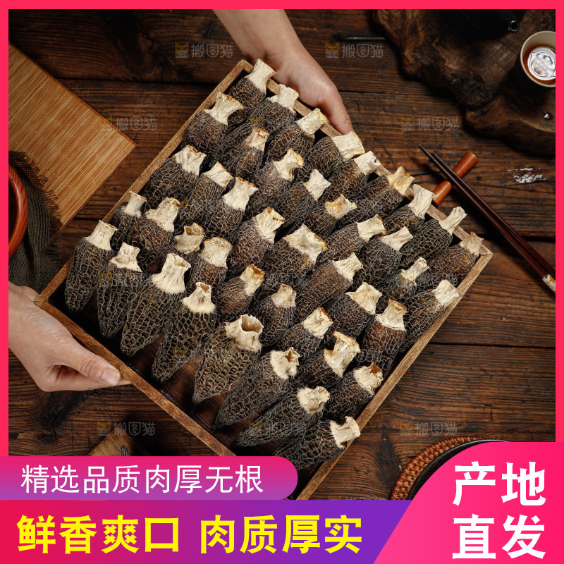 手里端着一盘带柄羊肚菌