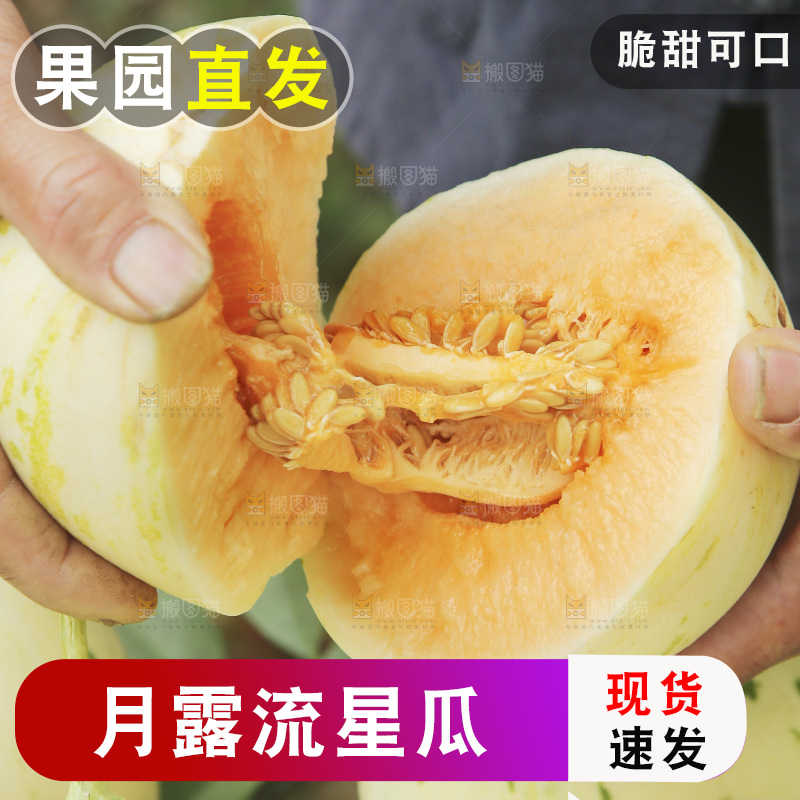 掰成两半的红心月露流星蜜瓜
