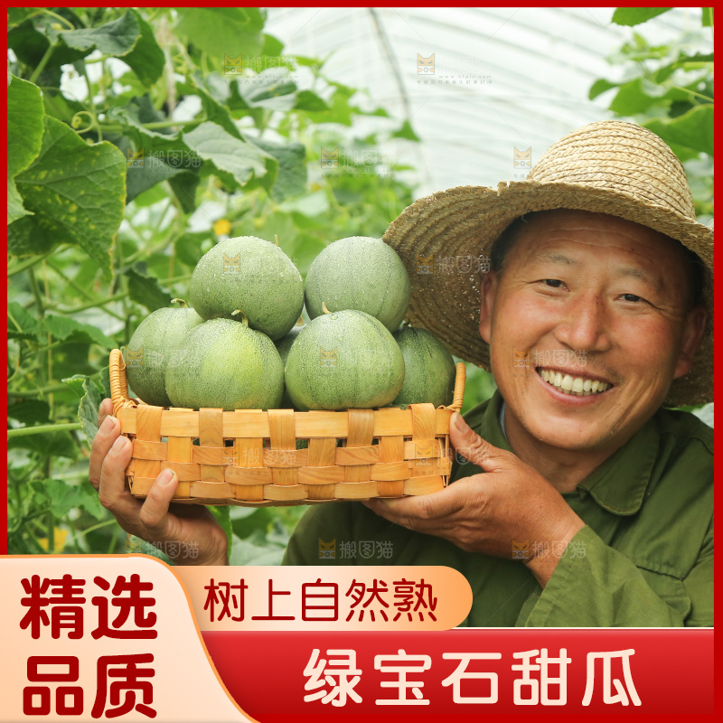 手里端着一篮绿宝石甜瓜