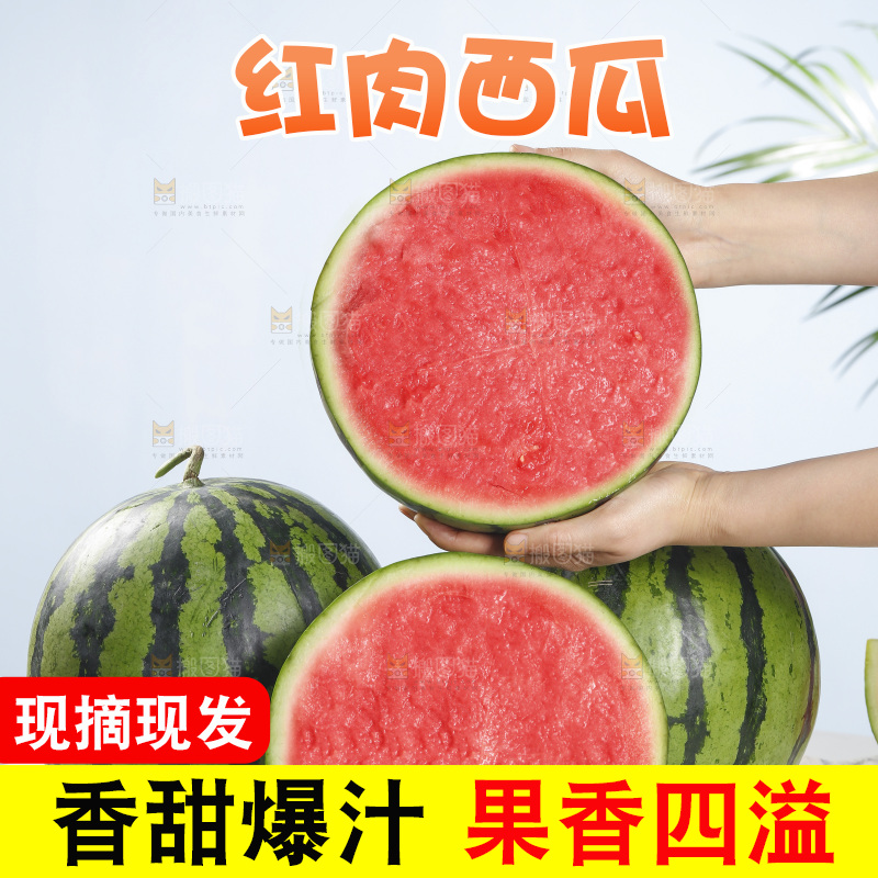 手里拿着红肉西瓜