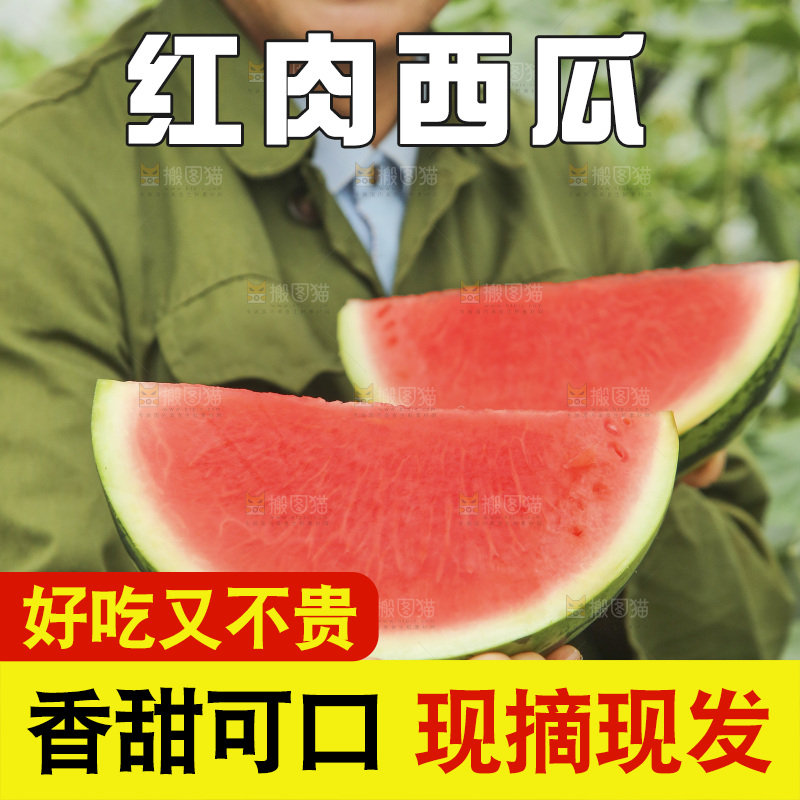 手里拿着红肉西瓜