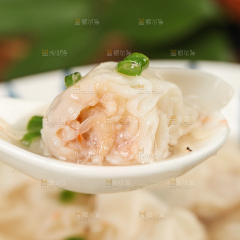 勺子上舀着鲜肉馄饨