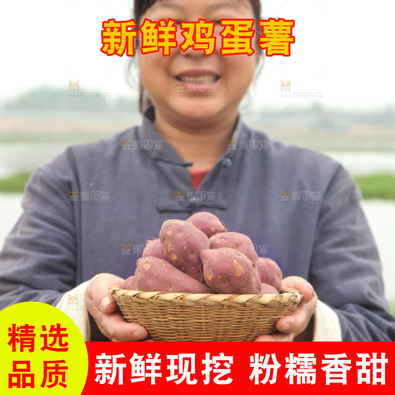 手里端着一篮临安鸡蛋薯