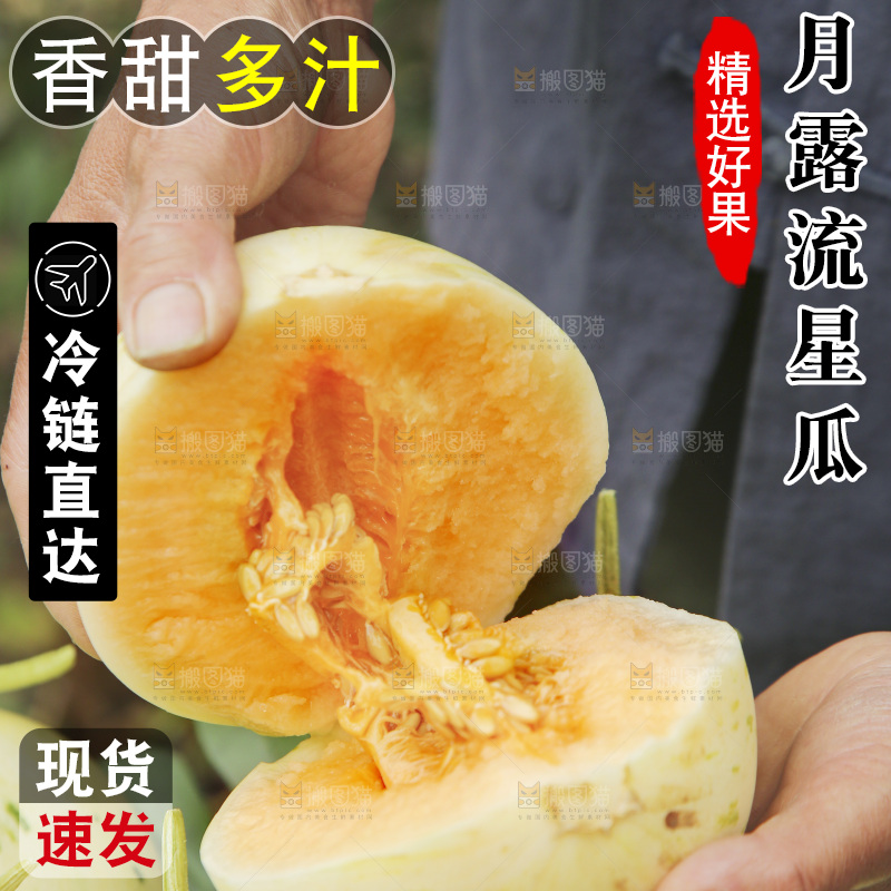 掰成两半的红心月露流星蜜瓜