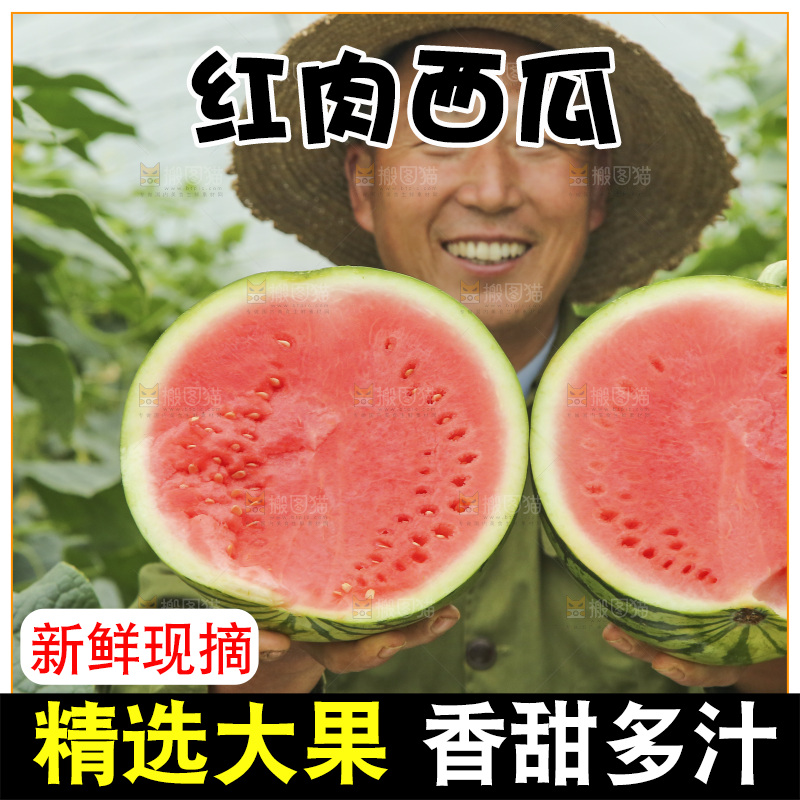 手里拿着切面的冰糖西瓜