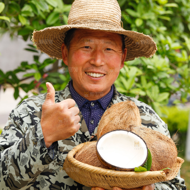 手里端着一篮海南毛椰子