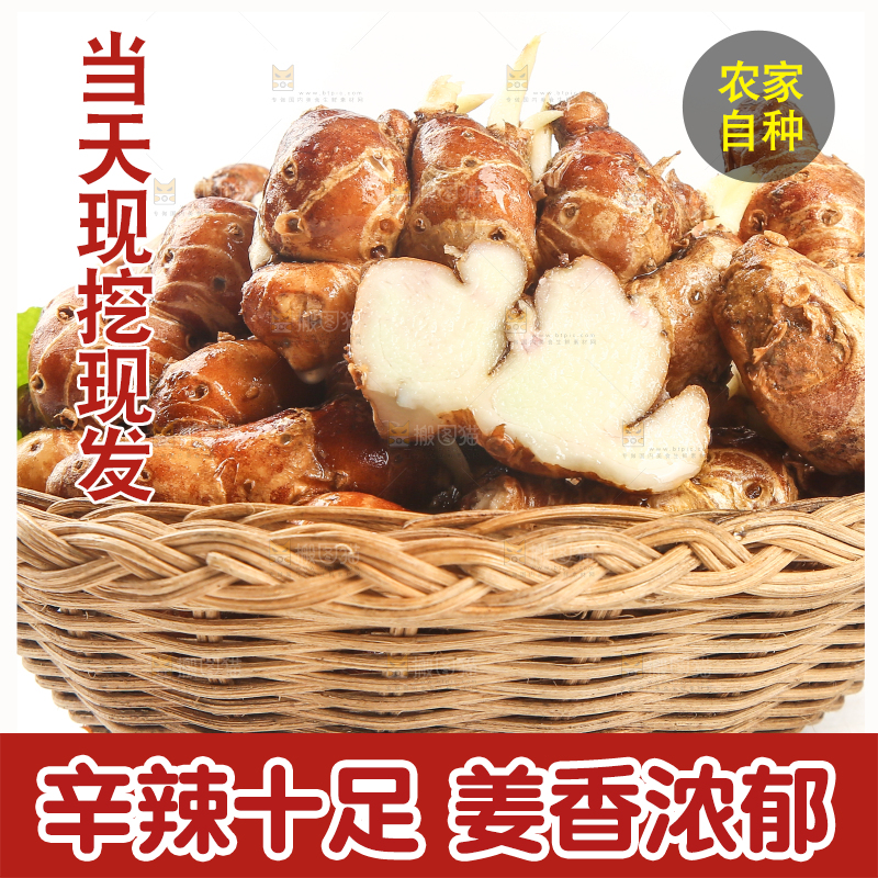 白底上放着一篮新鲜沙姜