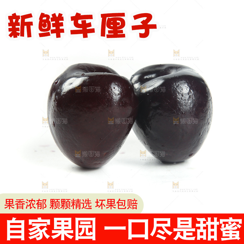 白底上放着黑珍珠车厘子