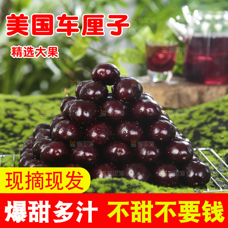 绿色草坪上摆放着一堆车厘子