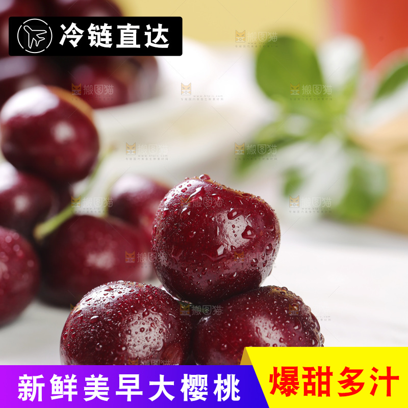 白底上放着烟台大樱桃