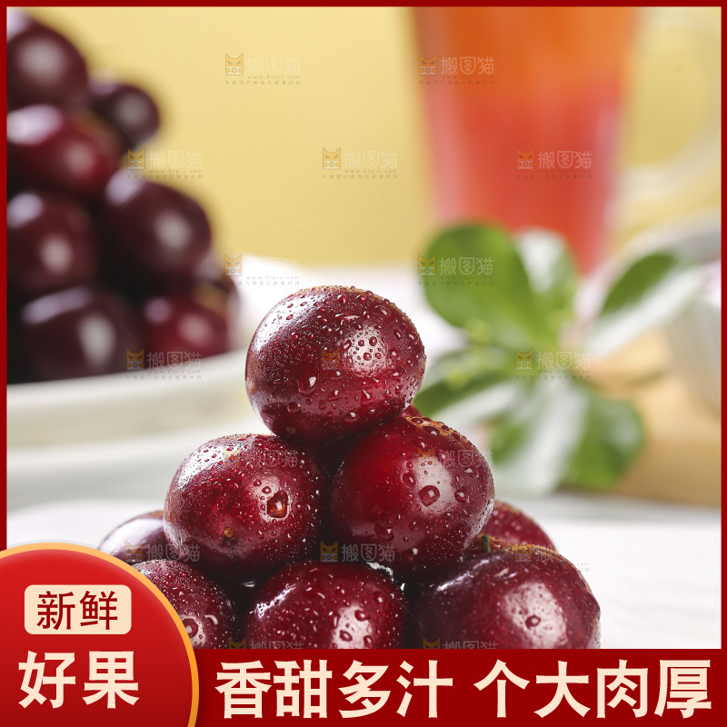白底上放着美早大樱桃