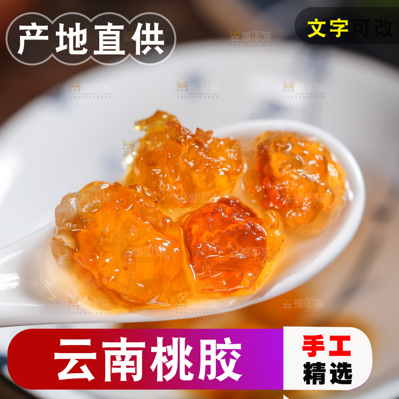 勺子上舀着泡发过的桃树胶