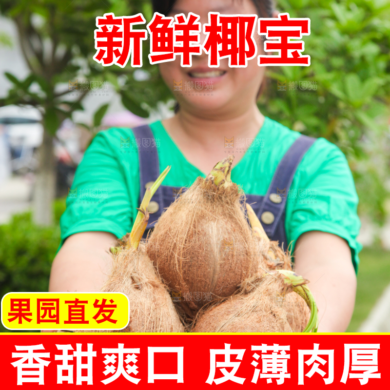 女人手里端着一篮海南椰宝