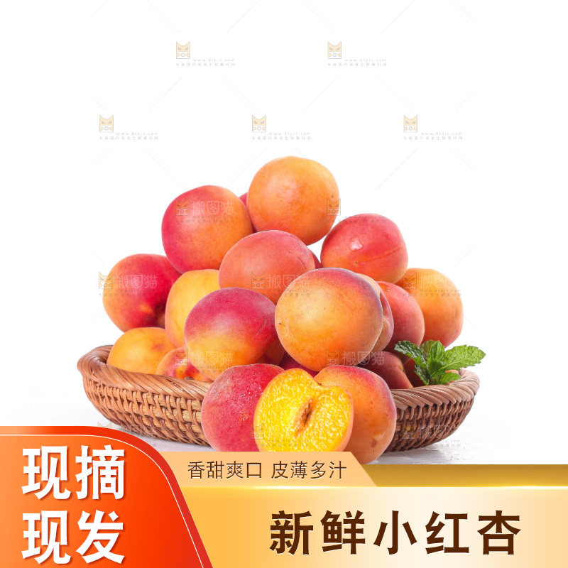 白底上摆放着一篮贵妃杏